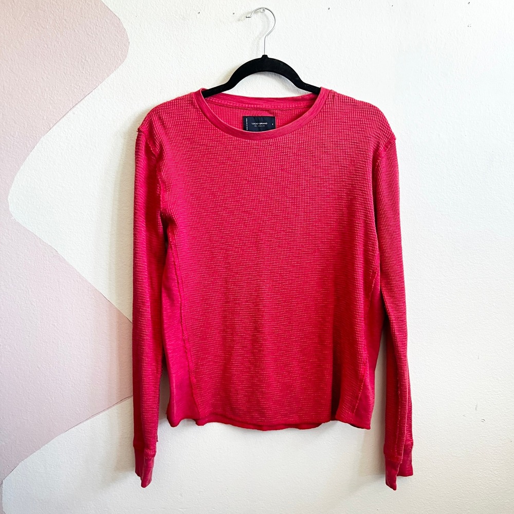 Lucky Brand Women's‎ Red Long Sleeve Thermal Top Size Boho Chic Cozy Small